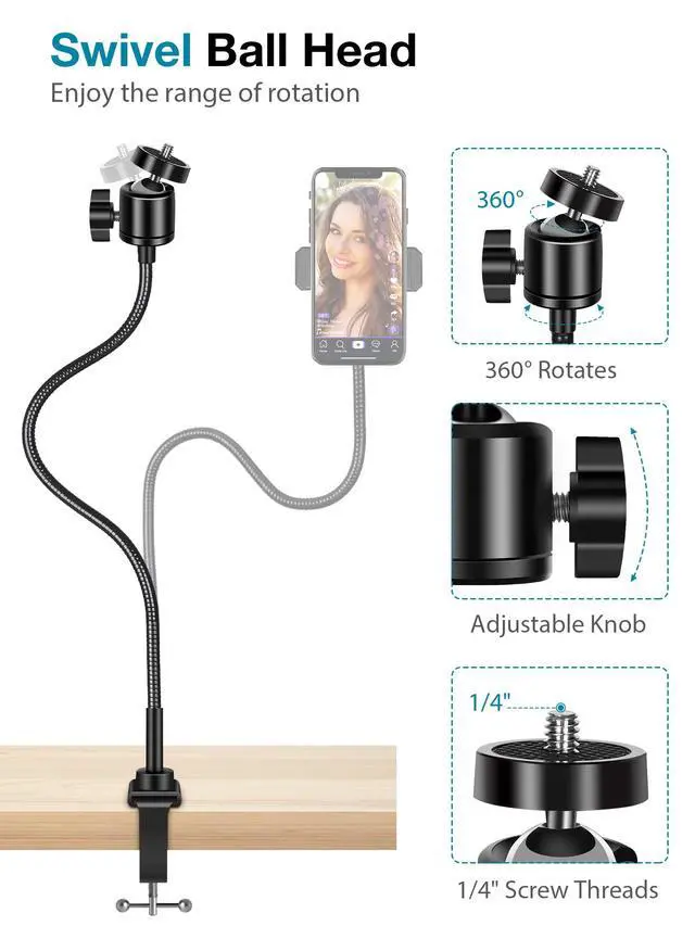 Alt view image 5 of 7 - Webcam Stand Gooseneck Camera Arm Stands Desk Mount Phone Holder