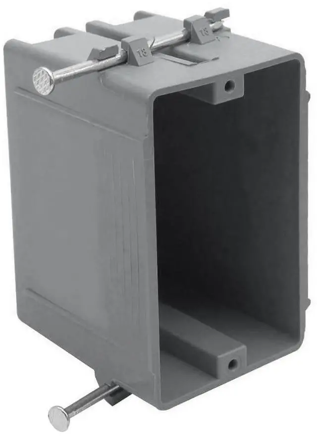 Main image of 1-Gang PVC New Work Outlet Box,18 Cubic Inch Switch Box,Gray New Work Electrical Nail Outlet Box,ETL Listed to UL514C and UL263,AWG for 9/14,8/12,7/10(1Pack)