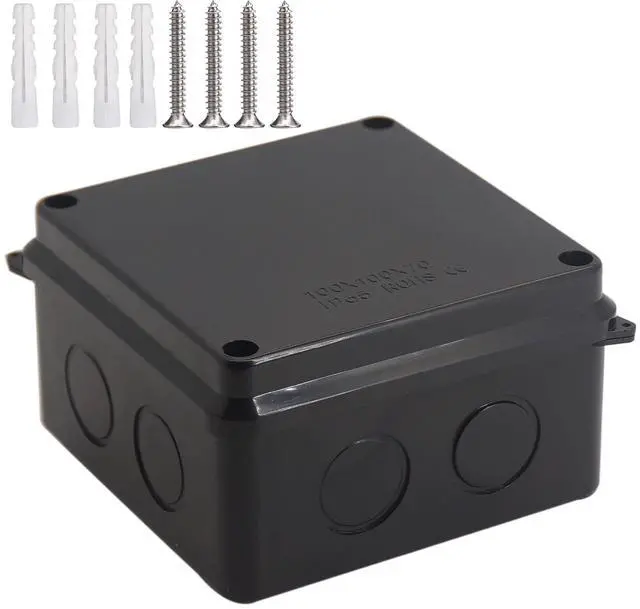 Main image of Outdoor Waterproof Box,Junction Box Reserved Holes IP65 ABS Plastic Electrical Boxes Power Cord Enclosure Project Box Black Outer Size 3.9 x 3.9 x 2.8 inch(100x100x70mm)