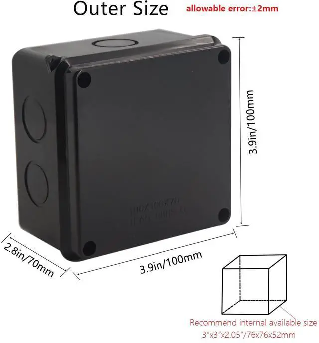 Alt view image 2 of 7 - Outdoor Waterproof Box,Junction Box Reserved Holes IP65 ABS Plastic Electrical Boxes Power Cord Enclosure Project Box Black Outer Size 3.9 x 3.9 x 2.8 inch(100x100x70mm)