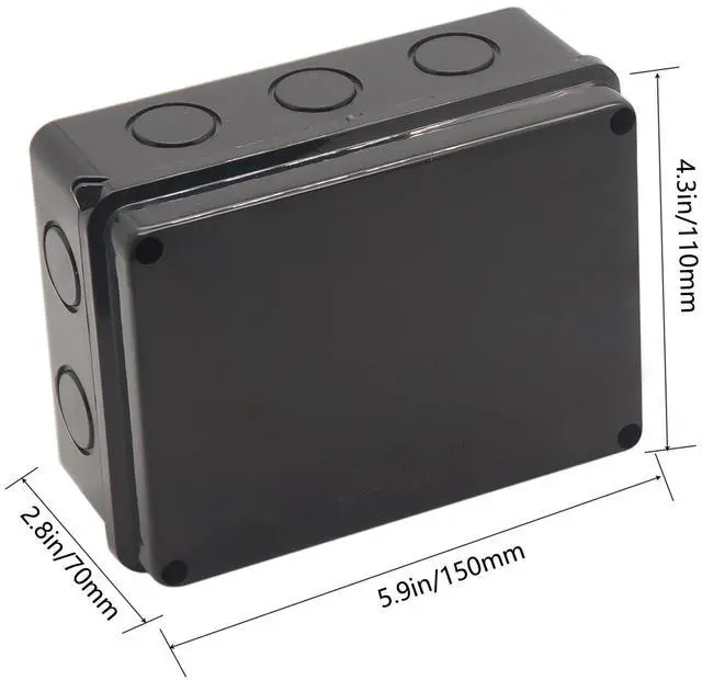 Alt view image 2 of 7 - Electrical Box, Outdoor Waterproof Box IP65 Junction Box with Reserved Holes,ABS Plastic Project Box Power Cord Enclosure Black 5.9 x 4.3 x 2.8 inch(150x110x70mm)