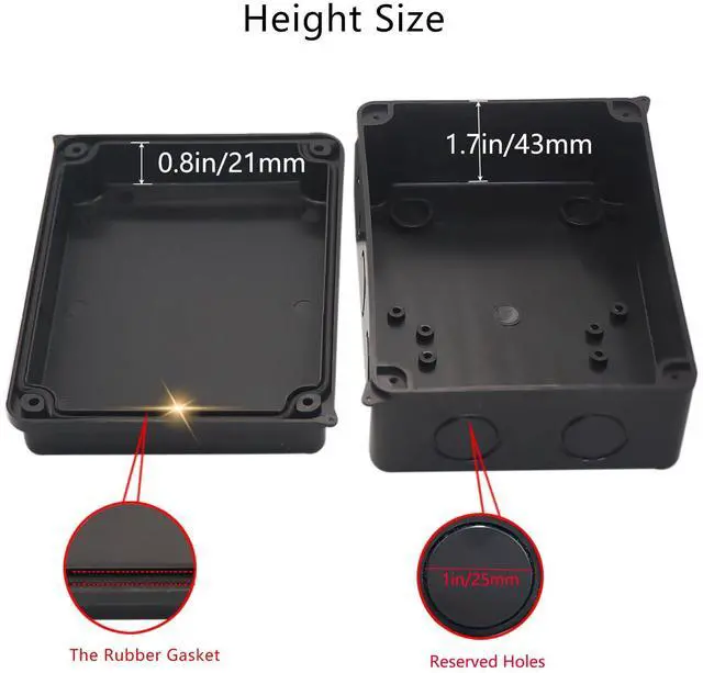 Alt view image 4 of 7 - Electrical Box, Outdoor Waterproof Box IP65 Junction Box with Reserved Holes,ABS Plastic Project Box Power Cord Enclosure Black 5.9 x 4.3 x 2.8 inch(150x110x70mm)