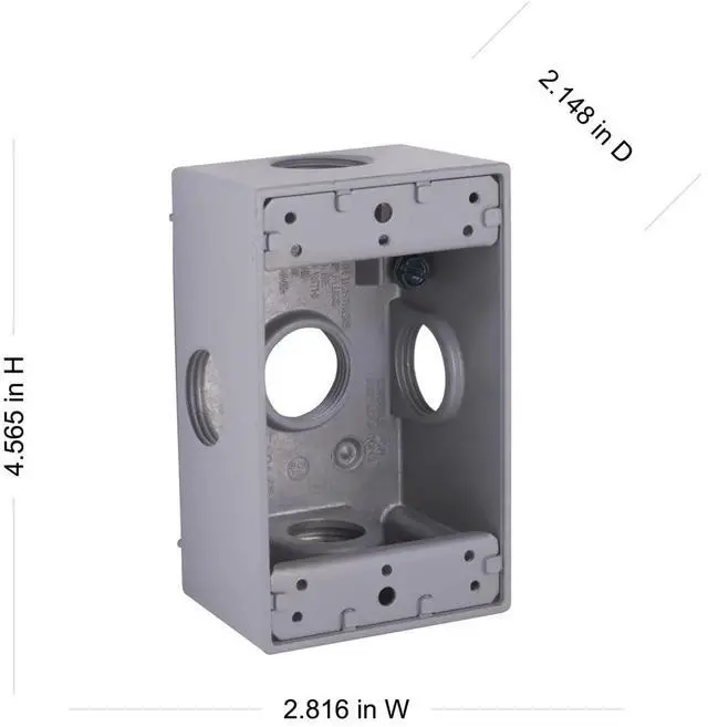 Alt view image 2 of 2 - Hubbell-5332-0 Weatherproof Electrical Box, 1 Gang, 18.3 Cu-in, 4-1/2 in L X 2-3/4 in W X 2 in D, 3/4 Inch, Gray