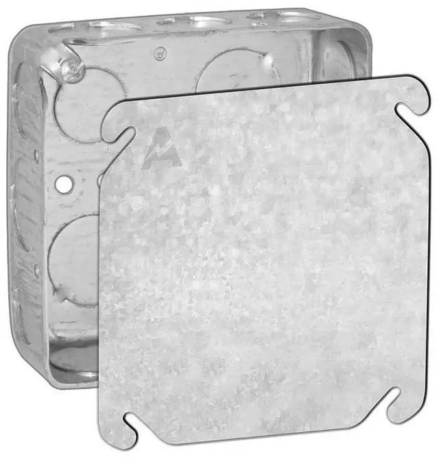 Main image of 4x4 Metal Junction Box & Cover Kit, 4 Inch Square Electrical Box with Blank Cover, Drawn Metal Box, Steel Electrical Junction Box, Flat Blank J Box Cover, 1-1/2" Deep, 21 Cu in