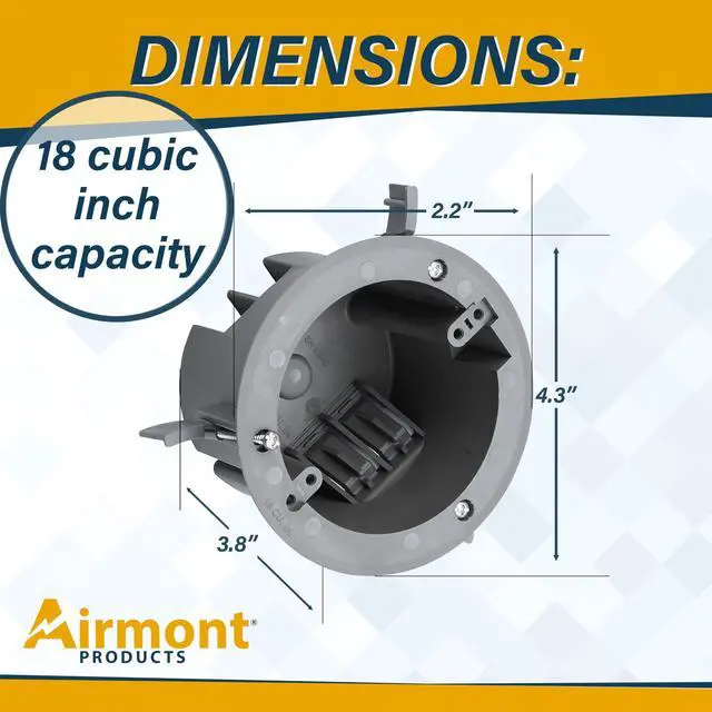 Alt view image 2 of 7 - (Pack of 1) 4'' Old Work Round Electrical Box, One-Gang Grey PVC Junction Box, 18 Inch Capacity, Round Ceiling Remodel Box with Built-in Mounting Tabs, Three Mounting Wings, 2-Hour Fire Rated Walls