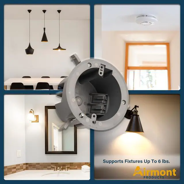 Alt view image 4 of 7 - (Pack of 1) 4'' Old Work Round Electrical Box, One-Gang Grey PVC Junction Box, 18 Inch Capacity, Round Ceiling Remodel Box with Built-in Mounting Tabs, Three Mounting Wings, 2-Hour Fire Rated Walls