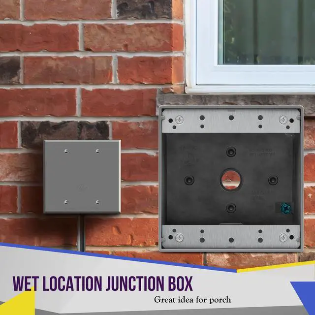 Alt view image 4 of 7 - Weatherproof Outlet Box with Three 1/2-in Threaded Outlets, Outdoor Electrical Box, 3 Holes 0.50 Each, 2-Gang, 4.53 Height x 4.53 Length x 2.16 Depth, EN2350,Grey