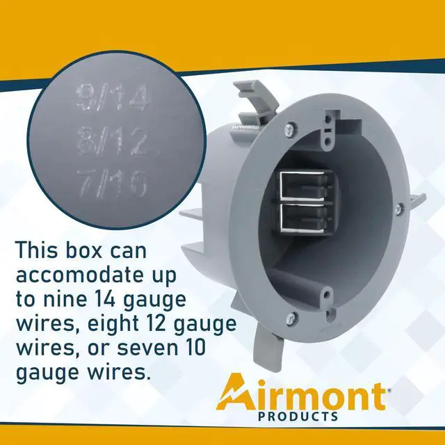 Alt view image 7 of 7 - (Pack of 1) 4'' Old Work Round Electrical Box, One-Gang Grey PVC Junction Box, 18 Inch Capacity, Round Ceiling Remodel Box with Built-in Mounting Tabs, Three Mounting Wings, 2-Hour Fire Rated Walls