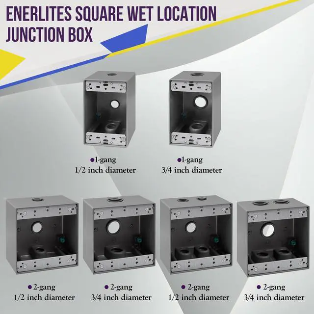 Alt view image 6 of 7 - Weatherproof Outlet Box with Three 1/2-in Threaded Outlets, Outdoor Electrical Box, 3 Holes 0.50 Each, 2-Gang, 4.53 Height x 4.53 Length x 2.16 Depth, EN2350,Grey
