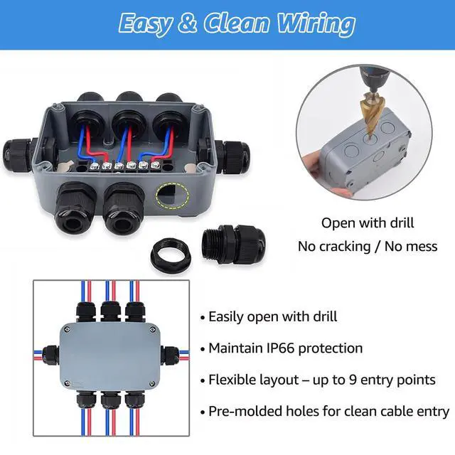 Alt view image 5 of 7 - Outdoor Junction Box, IP66 Weatherproof Electrical Project Boxes