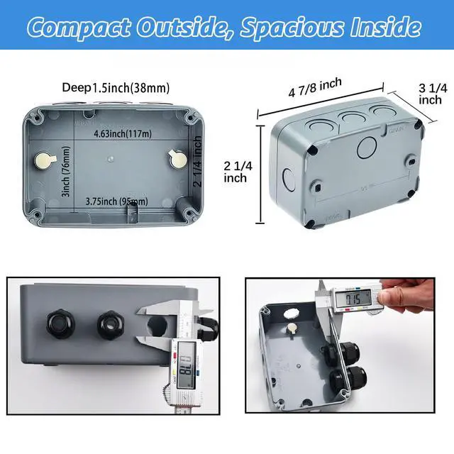 Alt view image 7 of 7 - Outdoor Junction Box, IP66 Weatherproof Electrical Project Boxes