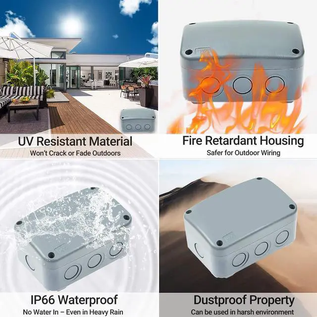 Alt view image 6 of 7 - Outdoor Junction Box, IP66 Weatherproof Electrical Project Boxes