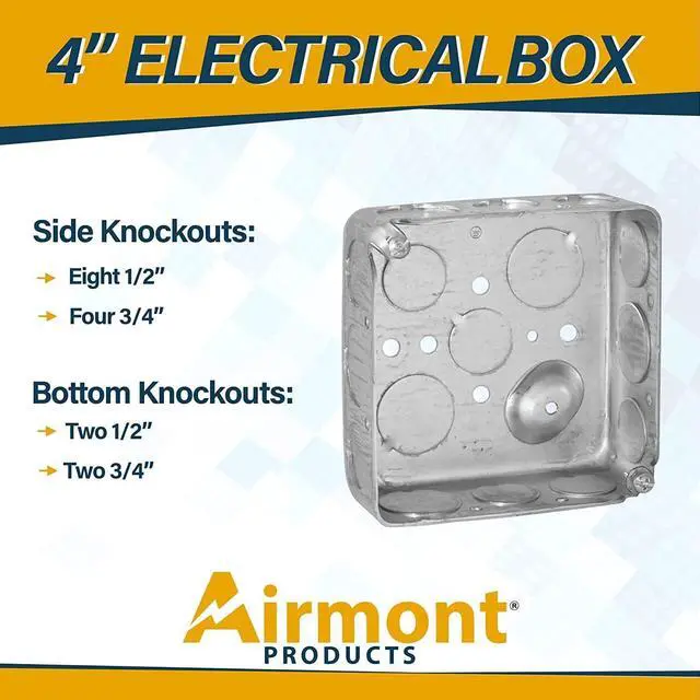 Alt view image 4 of 7 - 4x4 Metal Junction Box & Cover Kit, 4 Inch Square Electrical Box with Blank Cover, Drawn Metal Box, Steel Electrical Junction Box, Flat Blank J Box Cover, 1-1/2" Deep, 21 Cu in