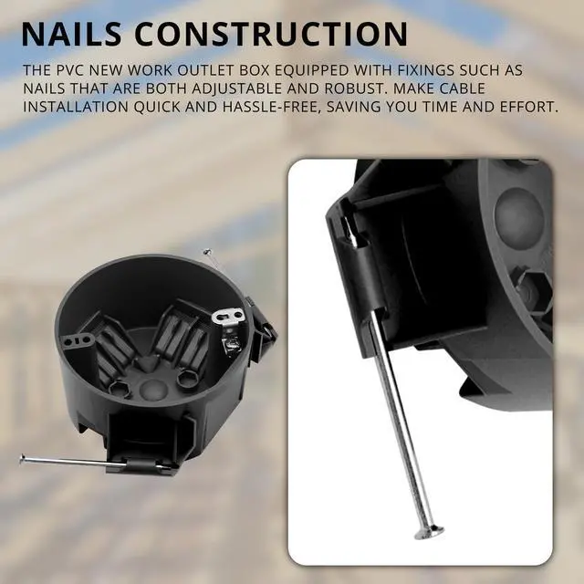 Alt view image 2 of 6 - New Work 4" Dia Round Ceiling Nail Electrical Black Box 1-Gang, Home Improvement PVC Electrical Junction Black Box, ETL Listed, 20 Cubic Inch, Suitable for Residential Renovation(2 Pack)