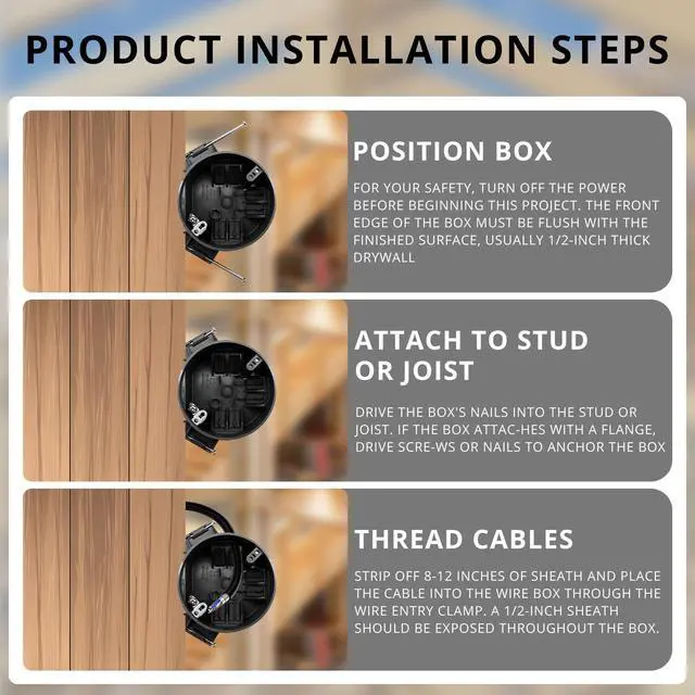Alt view image 5 of 6 - New Work 4" Dia Round Ceiling Nail Electrical Black Box 1-Gang, Home Improvement PVC Electrical Junction Black Box, ETL Listed, 20 Cubic Inch, Suitable for Residential Renovation(2 Pack)
