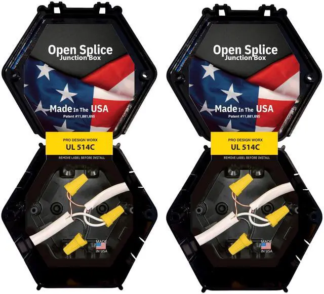 Main image of Open Splice Junction Box 2-Pack | UL 514C | One-Piece Polycarbonate Box, Code-Approved, Durable DIY Electrical Splice Enclosure in Black | Fast Installation for Safe Wiring Connections
