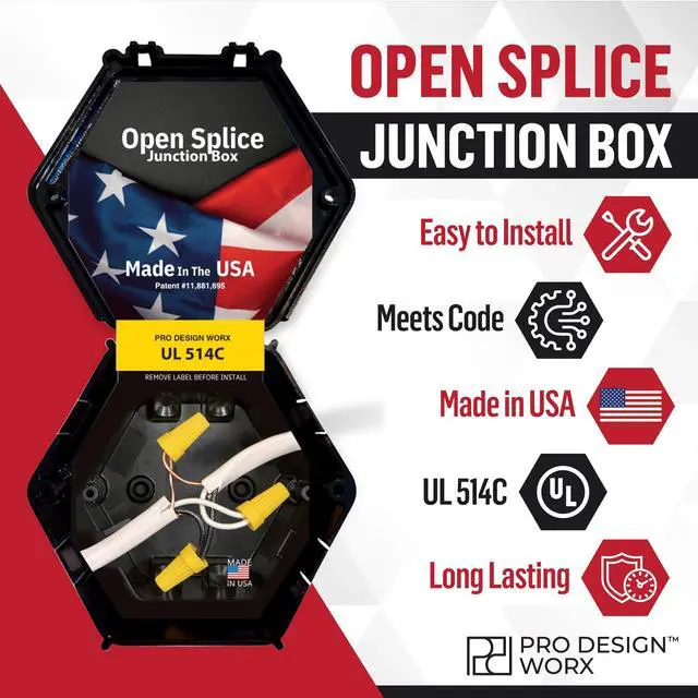 Alt view image 3 of 7 - Open Splice Junction Box 2-Pack | UL 514C | One-Piece Polycarbonate Box, Code-Approved, Durable DIY Electrical Splice Enclosure in Black | Fast Installation for Safe Wiring Connections