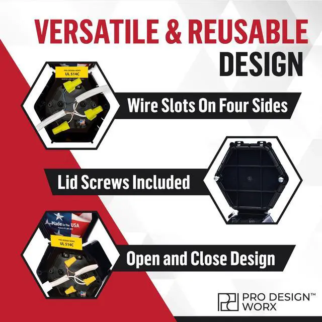Alt view image 4 of 7 - Open Splice Junction Box 2-Pack | UL 514C | One-Piece Polycarbonate Box, Code-Approved, Durable DIY Electrical Splice Enclosure in Black | Fast Installation for Safe Wiring Connections