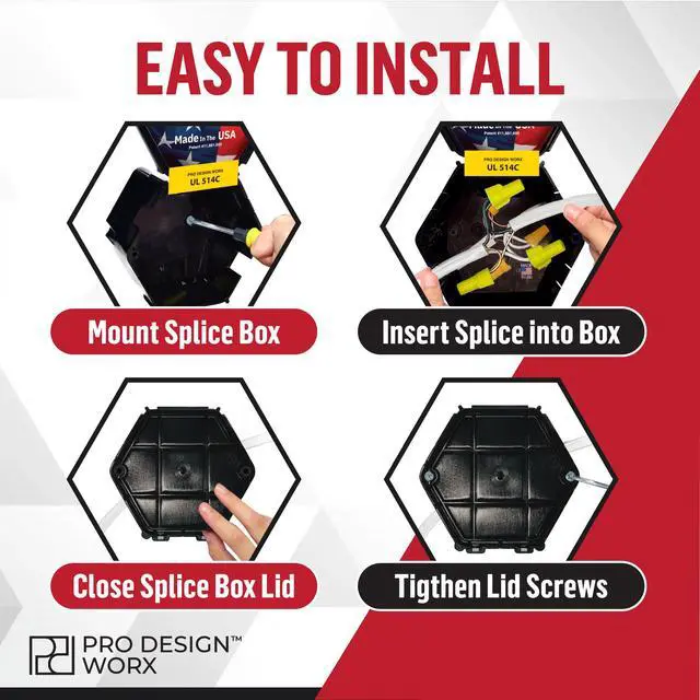 Alt view image 5 of 7 - Open Splice Junction Box 2-Pack | UL 514C | One-Piece Polycarbonate Box, Code-Approved, Durable DIY Electrical Splice Enclosure in Black | Fast Installation for Safe Wiring Connections