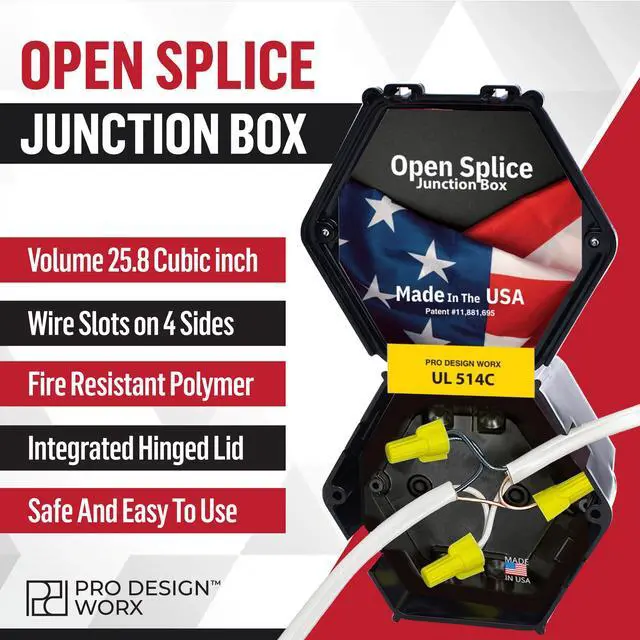 Alt view image 7 of 7 - Open Splice Junction Box 2-Pack | UL 514C | One-Piece Polycarbonate Box, Code-Approved, Durable DIY Electrical Splice Enclosure in Black | Fast Installation for Safe Wiring Connections