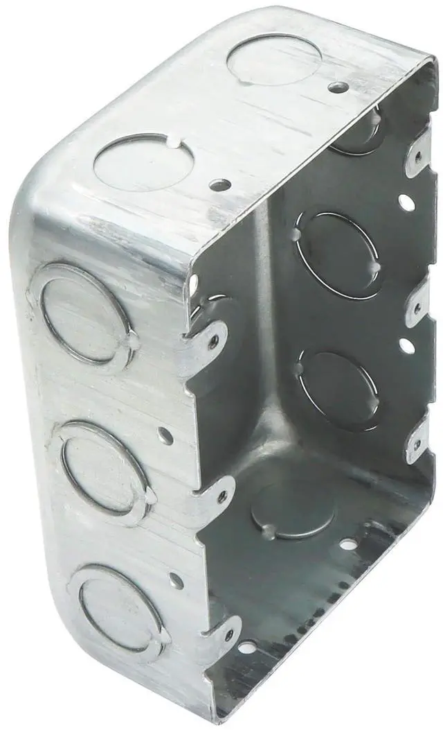 Main image of 1 Pack Three Gang Multi Device Switch Box, 5.8" L X 4.1" W, 2.2" Deep Metal Electrical Box, 6-TKO's & 4-1/2"KO's Side KO, 2-1/2" & 2-3/4" Bottom KO, Raised Gound Hump, Galvanized