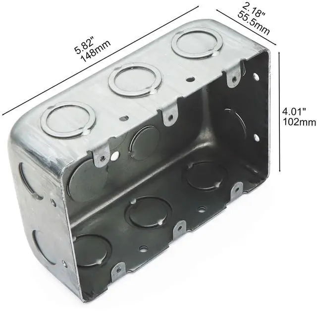 Alt view image 2 of 3 - 1 Pack Three Gang Multi Device Switch Box, 5.8" L X 4.1" W, 2.2" Deep Metal Electrical Box, 6-TKO's & 4-1/2"KO's Side KO, 2-1/2" & 2-3/4" Bottom KO, Raised Gound Hump, Galvanized