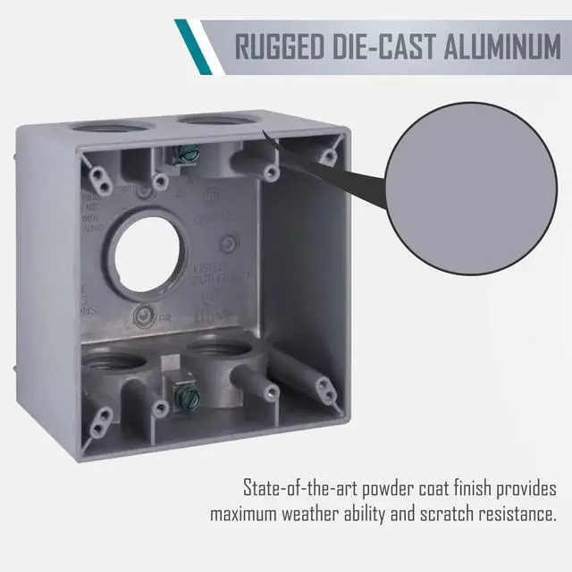 Alt view image 6 of 7 - 5388-0 2-Gang Weatherproof Deep Box with Five 3/4-in. Threaded Outlets (Gray), Weatherproof Box for Outdoor Branch Circuit Wiring, Outdoor Junction Box for Outlet, Switch, or GFCI