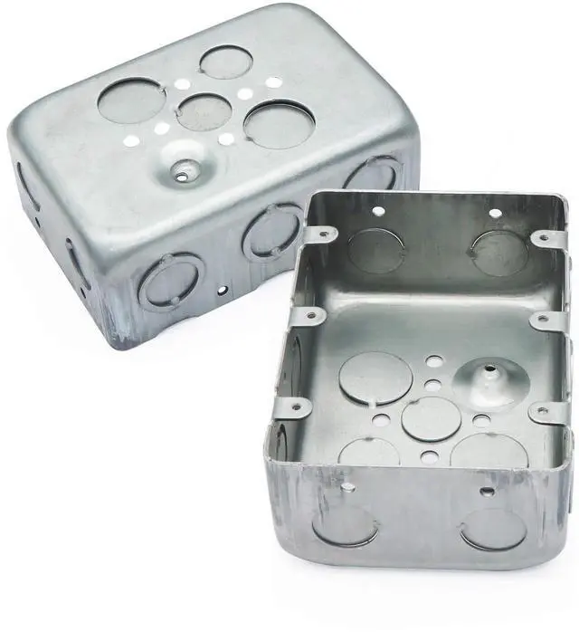 Alt view image 3 of 3 - 1 Pack Three Gang Multi Device Switch Box, 5.8" L X 4.1" W, 2.2" Deep Metal Electrical Box, 6-TKO's & 4-1/2"KO's Side KO, 2-1/2" & 2-3/4" Bottom KO, Raised Gound Hump, Galvanized
