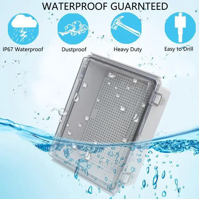 Alt view image 2 of 6 - Waterproof Junction Box, ABS Plastic Electrical Box with Stainless Steel Latch, Hinged Cover Electric Project Enclosure Box with Mounting Plate, Wall Brackets & Cable Gland 5.9"x3.9"x2.8"
