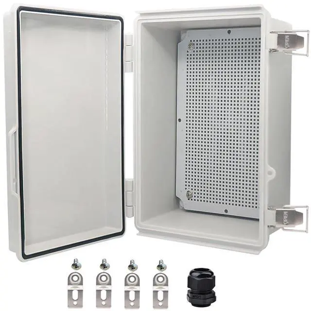 Main image of Waterproof Electrical Box, IP67 Junction Box Stainless Steel Latch Hinged Grey Cover Project Enclosure with Wall Bracket 11.1"x7.5"x5.5"