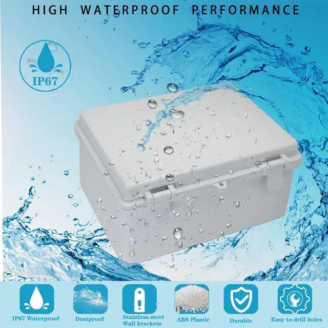 Alt view image 2 of 6 - Waterproof Outdoor Electrical Box Junction Box Weatherproof IP67 ABS Plastic Enclosure Switch Router Project Box with Mounting Plate with Wall Bracket 2 Cable Gland Grey 8.7"x6.7"x4.3"
