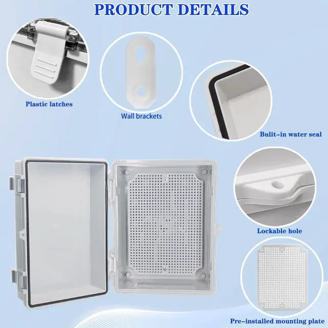 Alt view image 3 of 6 - Waterproof Outdoor Electrical Box Junction Box Weatherproof IP67 ABS Plastic Enclosure Switch Router Project Box with Mounting Plate with Wall Bracket 2 Cable Gland Grey 8.7"x6.7"x4.3"