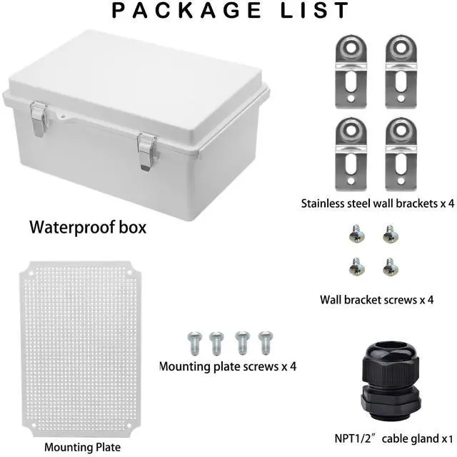 Alt view image 5 of 6 - Waterproof Electrical Box, IP67 Junction Box Stainless Steel Latch Hinged Grey Cover Project Enclosure with Wall Bracket 11.1"x7.5"x5.5"