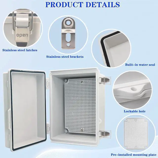 Alt view image 3 of 6 - Outdoor Waterproof Electrical Box Junction Box Weatherproof IP67 ABS Plastic Enclosure Switch Router Project Box Electronics DIY Enclosure With Mounting Plate Wall Bracket Grey 8.6"x6.6"x4.3"