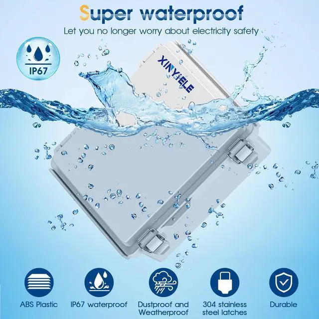 Alt view image 2 of 7 - Waterproof Outdoor Project ABS Plastic Junction Box IP67 Weatherproof Dustproof Enclosure with Hinged Cover, Mounting Plate,Wall Brackets for Power Project (8.7"X6.7"X4.5")