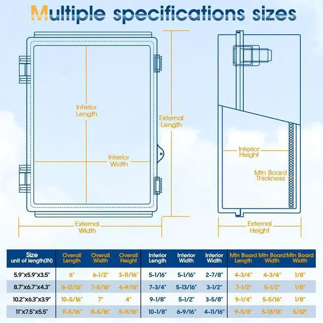 Alt view image 5 of 7 - Waterproof Outdoor Project ABS Plastic Junction Box IP67 Weatherproof Dustproof Enclosure with Hinged Cover, Mounting Plate,Wall Brackets for Power Project (8.7"X6.7"X4.5")