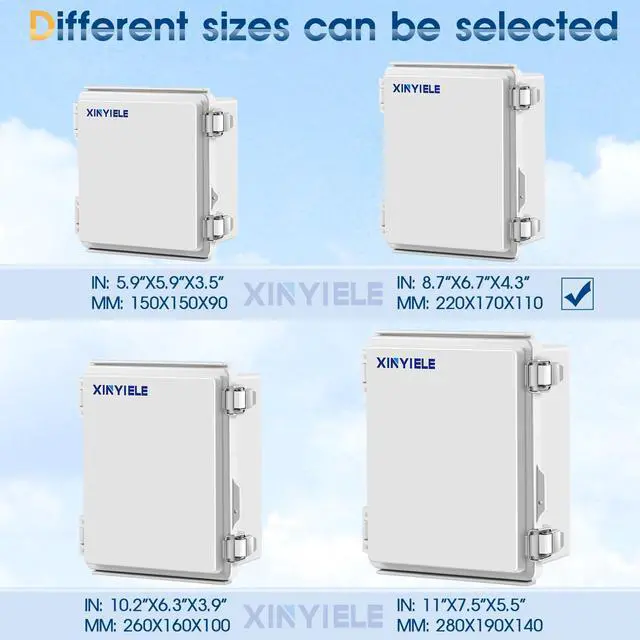 Alt view image 4 of 7 - Waterproof Outdoor Project ABS Plastic Junction Box IP67 Weatherproof Dustproof Enclosure with Hinged Cover, Mounting Plate,Wall Brackets for Power Project (8.7"X6.7"X4.5")