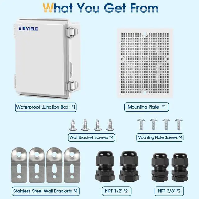 Alt view image 7 of 7 - Waterproof Outdoor Project ABS Plastic Junction Box IP67 Weatherproof Dustproof Enclosure with Hinged Cover, Mounting Plate,Wall Brackets for Power Project (8.7"X6.7"X4.5")