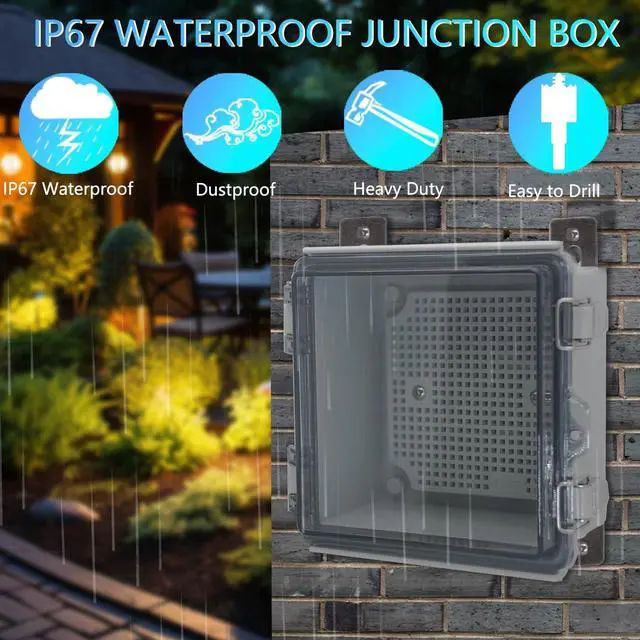Alt view image 2 of 7 - IP67 Waterproof Junction Box, ABS Plastic Electrical Enclosure with Stainless Steel Latch, Hinged Cover Electric Box with Mounting Plate, Wall Brackets & Cable Glands 280x190x130mm