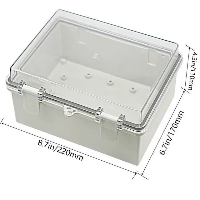 Alt view image 2 of 7 - Junction Box ABS Plastic Dustproof Waterproof IP65 Electrical Boxes Hinged Shell Outdoor Universal Project Enclosure Clear Cover with 2 Cable Glands 8.7 x 6.7 x 4.3 inch (220x170x110 mm)