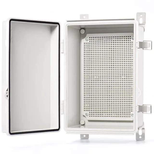 Main image of Junction Box IP67 Waterproof Plastic Electrical Enclosure Outdoor Weatherproof Project Electric Box with Mounting Plate, Wall Brackets, Hinged Grey Cover 11.2"x7.7"x5.1"