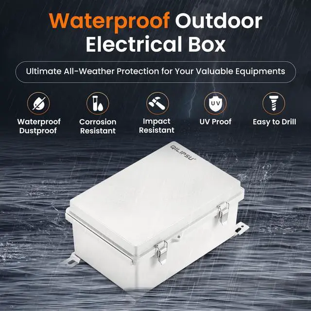 Alt view image 2 of 7 - Junction Box IP67 Waterproof Plastic Electrical Enclosure Outdoor Weatherproof Project Electric Box with Mounting Plate, Wall Brackets, Hinged Grey Cover 11.2"x7.7"x5.1"