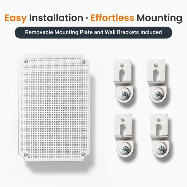 Alt view image 7 of 7 - Junction Box IP67 Waterproof Plastic Electrical Enclosure Outdoor Weatherproof Project Electric Box with Mounting Plate, Wall Brackets, Hinged Grey Cover 11.2"x7.7"x5.1"