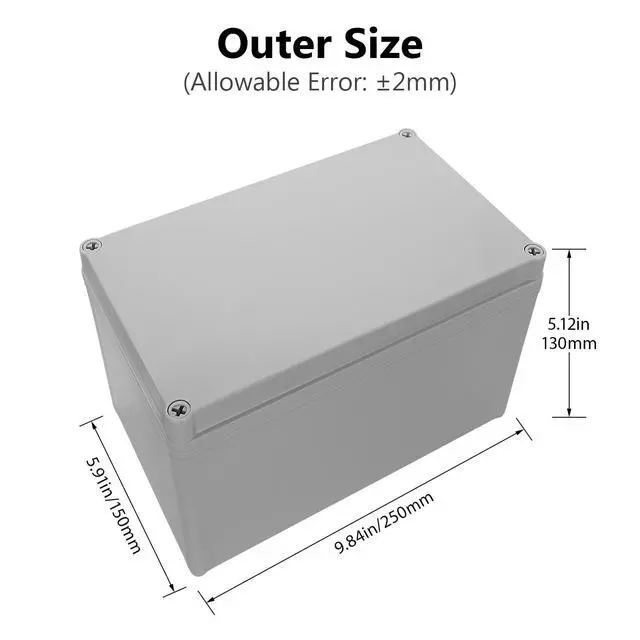 Alt view image 2 of 7 - IP67 Waterproof Junction Box ABS Plastic Project Box Dustproof Electrical Box Outdoor Enclosure for Electronics DIY Case Gray 9.8X 5.9X 5.1 inch(250mmx 150mmx 130mm)