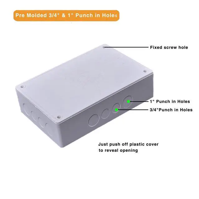 Alt view image 3 of 5 - 9" x 6" x 3" PVC Plastic Junction Box with Pre Molded 3/4" & 1" Punch in Holes Electrical Boxes IP65 Waterproof and Dustproof Project Junction Conduit Box for Electrical Enclosure