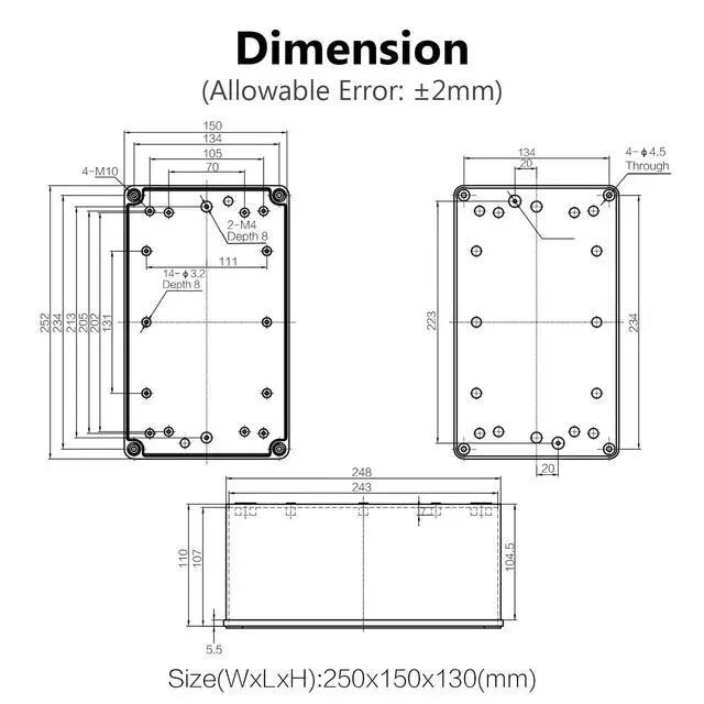 Alt view image 6 of 7 - IP67 Waterproof Junction Box ABS Plastic Project Box Dustproof Electrical Box Outdoor Enclosure for Electronics DIY Case Gray 9.8X 5.9X 5.1 inch(250mmx 150mmx 130mm)