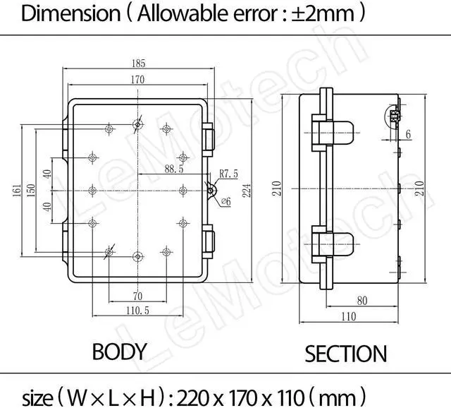 Alt view image 7 of 7 - Electrical Box, IP67 Waterproof Hinged Cover Stainless Steel Latch Junction Box, ABS Plastic Electrical Enclosure with Mounting Plate,Wall Brackets, Cable Glands,8.7"x6.7"x4.3",Grey