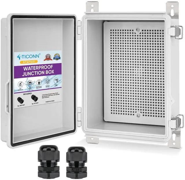 Main image of Outdoor Electrical Box Waterproof, Junction Box IP67 ABS Plastic Enclosure with Hinged Cover with Mounting Plate, Wall Brackets, Cable Glands (Off-White, 8.7"x6.7"x4.3")