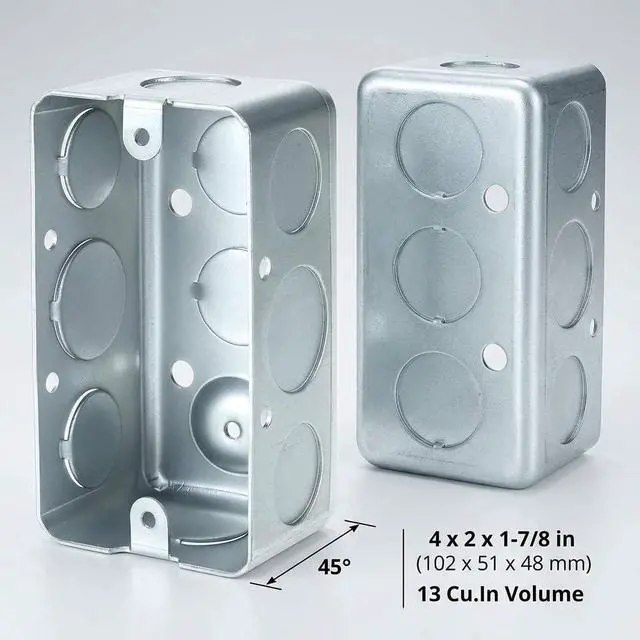 Alt view image 6 of 7 - Electrical Box 12-Pack, 4x2 Inch Outlet Box,13 Cubic Inches, Ten 1/2 Inch Knockouts Electrical Box,1-7/8" Deep, Galvanized Steel