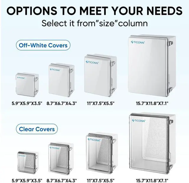 Alt view image 3 of 7 - Outdoor Electrical Box Waterproof, Junction Box IP67 ABS Plastic Enclosure with Hinged Cover with Mounting Plate, Wall Brackets, Cable Glands (Off-White, 8.7"x6.7"x4.3")